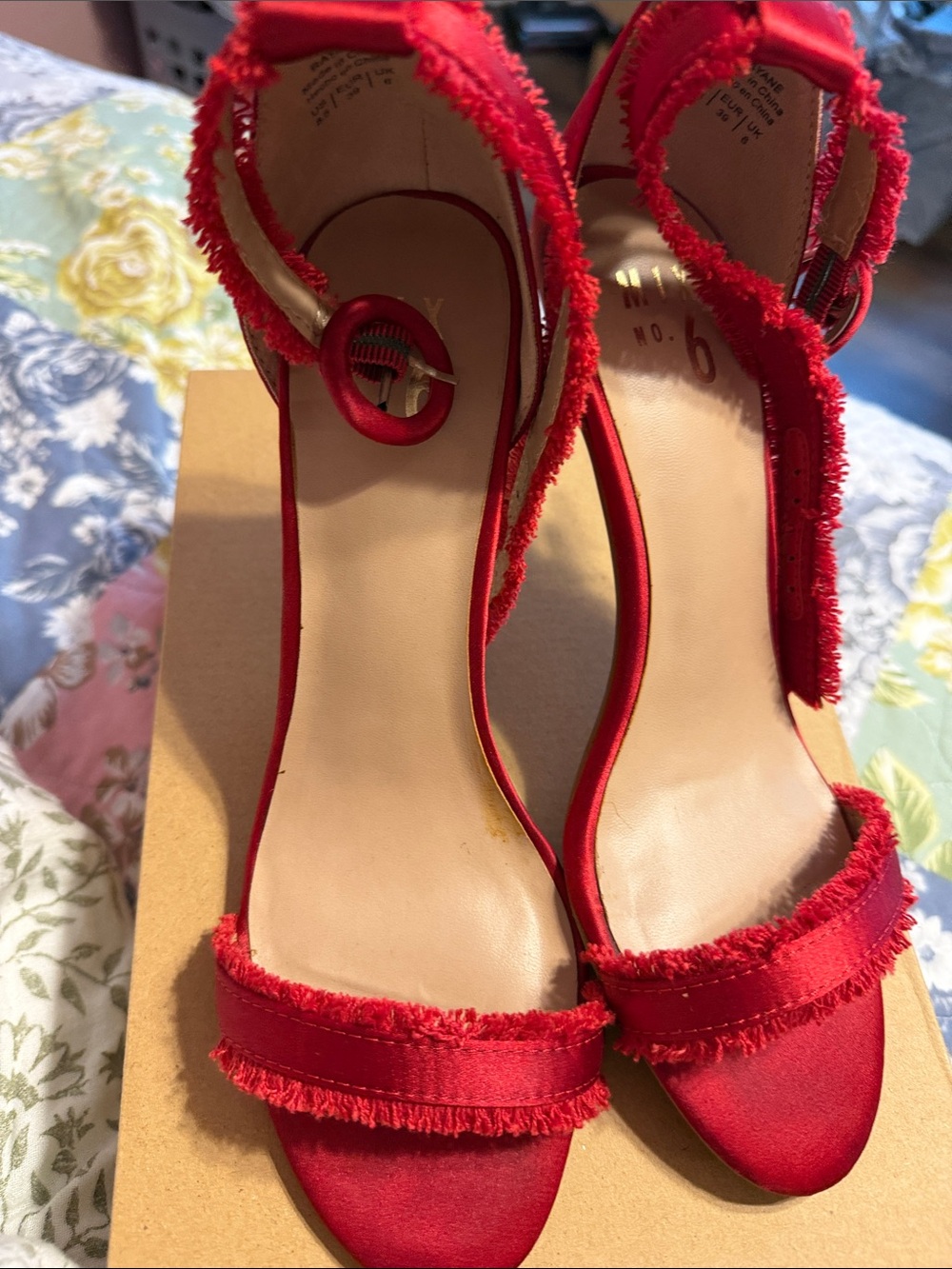 Red Fringed Open-Toe Heels - Women